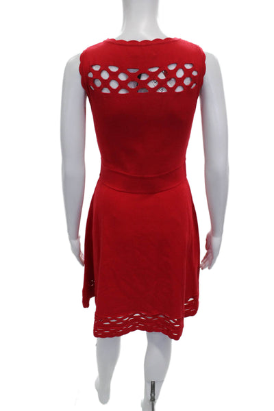 Milly Womens Fit & Flare Dress Red Sleeveless Round Neck Short Pullover Size S