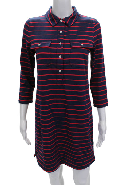 Vineyard Vines Womens Blue Shirt Dress 3/4 Sleeve Short Size XS