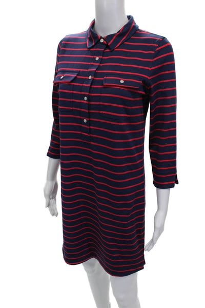 Vineyard Vines Womens Blue Shirt Dress 3/4 Sleeve Short Size XS