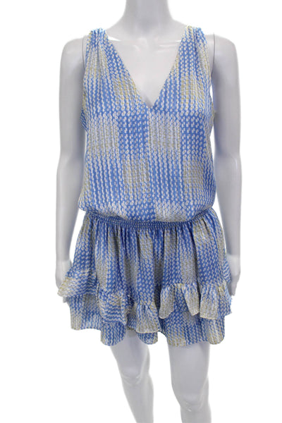 Ramy Brook Women Spotted Blue V Neck Sleeveless Mini Dress Petite Size XS