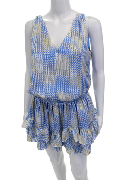 Ramy Brook Women Spotted Blue V Neck Sleeveless Mini Dress Petite Size XS