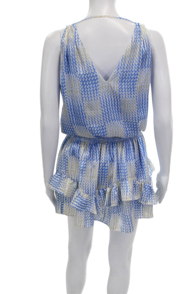Ramy Brook Women Spotted Blue V Neck Sleeveless Mini Dress Petite Size XS