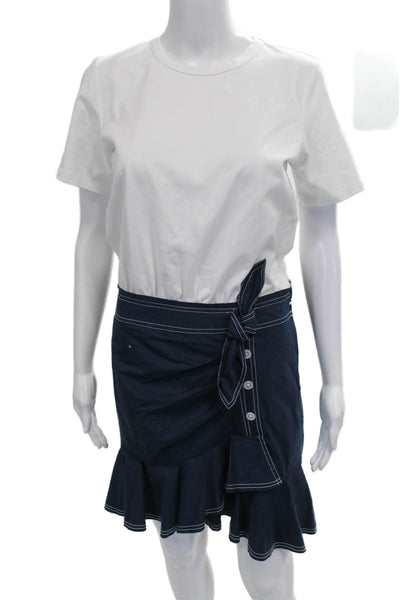Veronica Beard Womens Wrap Dress White Button Short Sleeve Cotton Size S