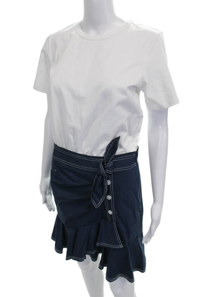 Veronica Beard Womens Wrap Dress White Button Short Sleeve Cotton Size S