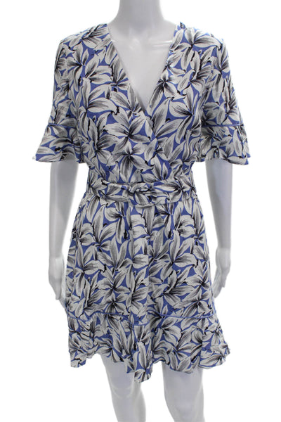 Jonathan Simkhai Women Wrap Dress Linen Floral V-Neck Short Sleeve Short Size 6