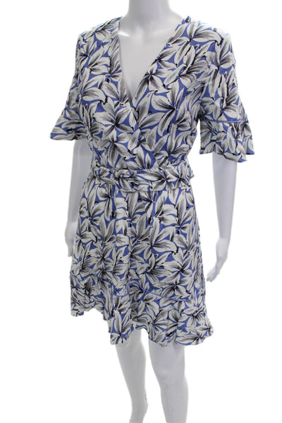 Jonathan Simkhai Women Wrap Dress Linen Floral V-Neck Short Sleeve Short Size 6