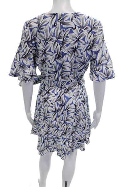 Jonathan Simkhai Women Wrap Dress Linen Floral V-Neck Short Sleeve Short Size 6