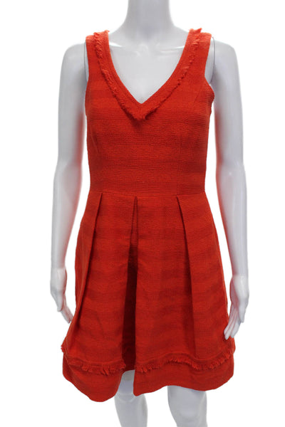 Trina Turk Women Fit & Flare Orange Sleeveless V-Neck Dress Size 2