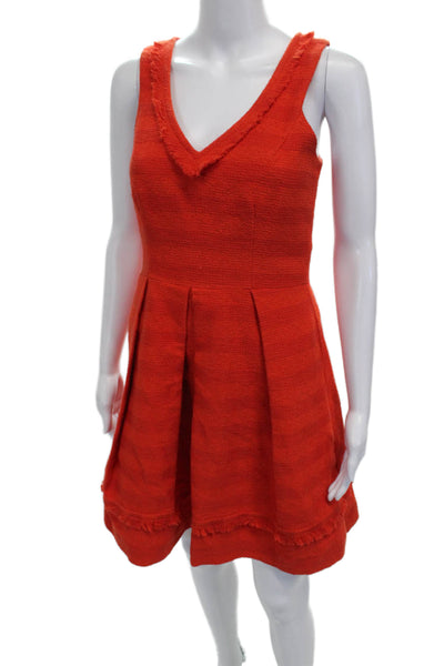 Trina Turk Women Fit & Flare Orange Sleeveless V-Neck Dress Size 2