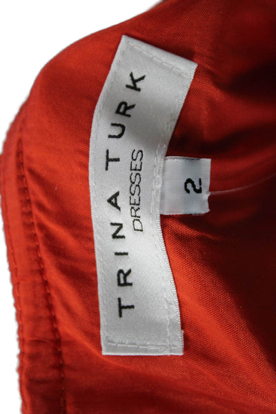 Trina Turk Women Fit & Flare Orange Sleeveless V-Neck Dress Size 2