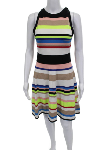 Milly Womens Fit & Flare Dress Multicolor Striped Viscose Sleeveless Size S