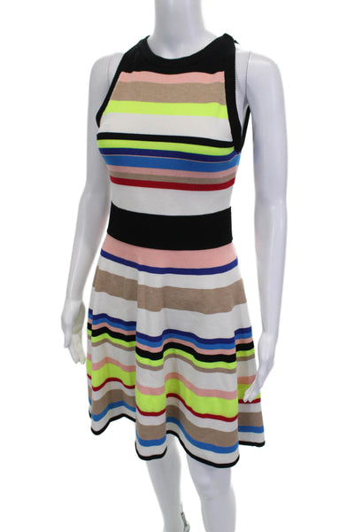 Milly Womens Fit & Flare Dress Multicolor Striped Viscose Sleeveless Size S