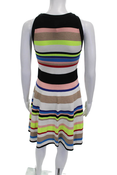 Milly Womens Fit & Flare Dress Multicolor Striped Viscose Sleeveless Size S