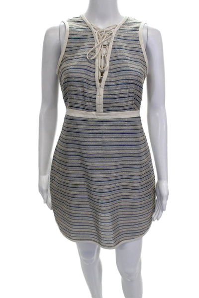 Rachel Zoe Womens Shift Dress Blue Striped V-Neck Sleeveless Zip Size 6