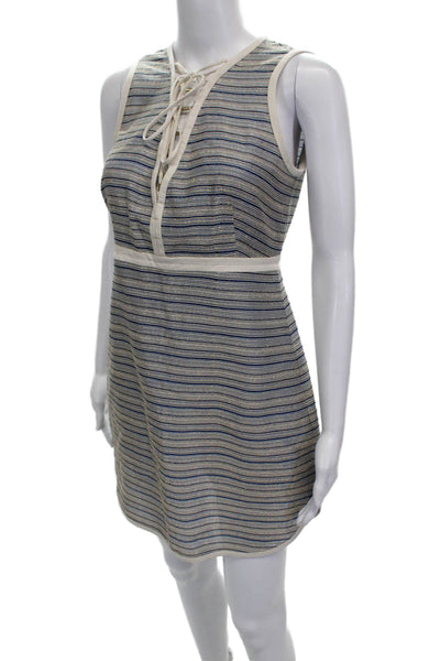Rachel Zoe Womens Shift Dress Blue Striped V-Neck Sleeveless Zip Size 6
