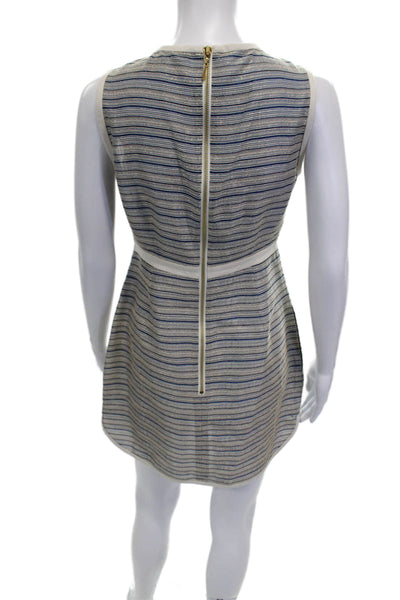 Rachel Zoe Womens Shift Dress Blue Striped V-Neck Sleeveless Zip Size 6