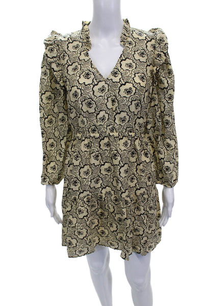 Ba&Sh Womens Fit & Flare Floral V Neck Long Sleeve Beige Dress Size S