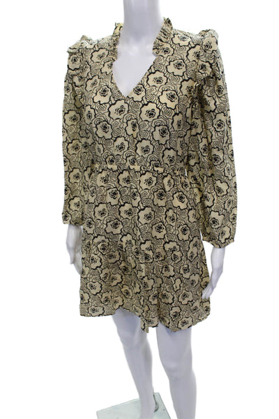 Ba&Sh Womens Fit & Flare Floral V Neck Long Sleeve Beige Dress Size S
