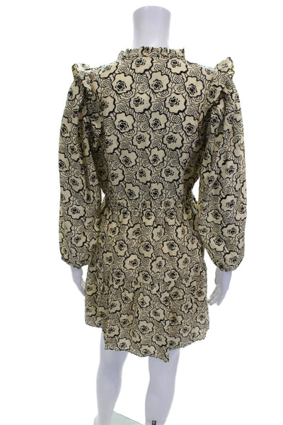 Ba&Sh Womens Fit & Flare Floral V Neck Long Sleeve Beige Dress Size S