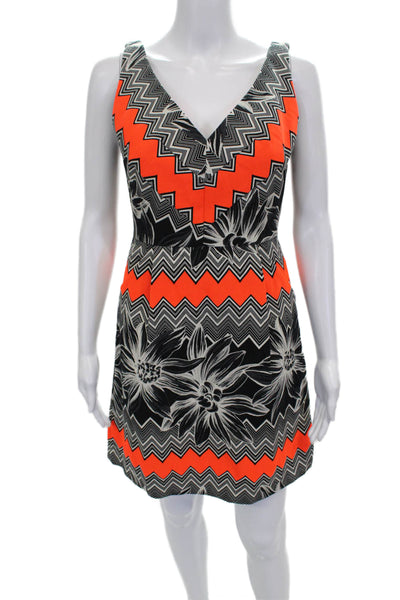 Milly Women Shift Dress Multicolor V-Neck Chevron Sleeveless Cotton Size 2