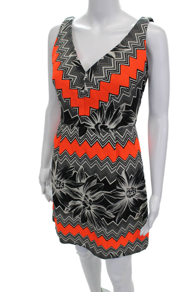 Milly Women Shift Dress Multicolor V-Neck Chevron Sleeveless Cotton Size 2
