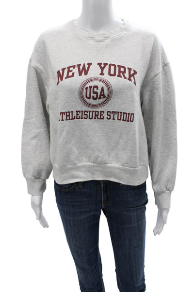 Zara Women Pullover Sweatshirt Gray Cotton Crew Neck Long Sleeve Size S