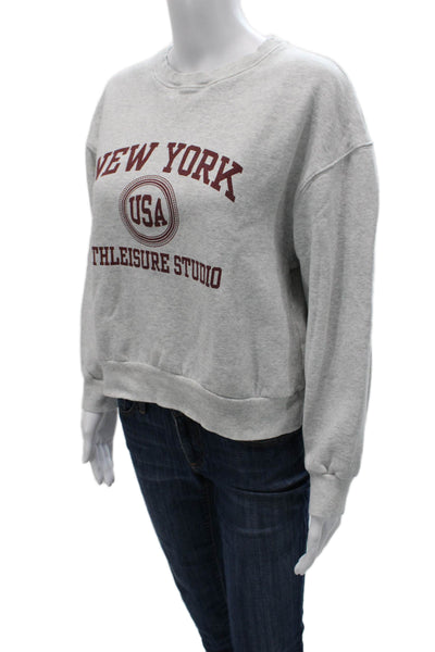 Zara Women Pullover Sweatshirt Gray Cotton Crew Neck Long Sleeve Size S
