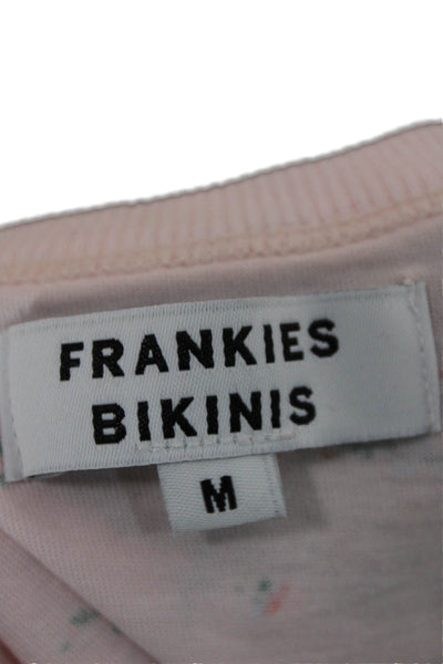 Frankies Bikinis Womens Pink Floral T-Shirt Short Sleeve Cotton Size M