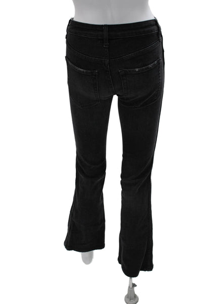 Free People Women Flared Jeans Black High Rise Button Cotton Size 24
