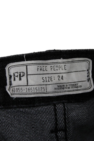Free People Women Flared Jeans Black High Rise Button Cotton Size 24