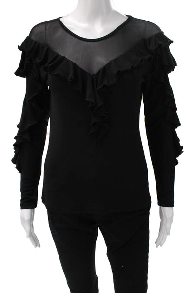 Anne Fontaine Women Black V-Neck Long Sleeve Blouse Size 40