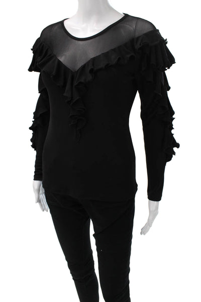 Anne Fontaine Women Black V-Neck Long Sleeve Blouse Size 40