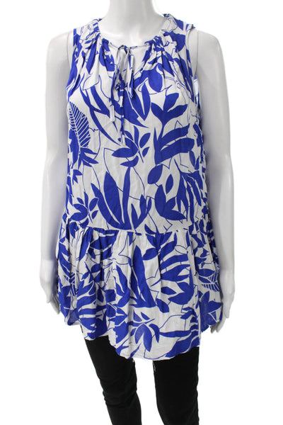 Rachel Zoe Womens Sleeveless Floral Tunic Blouse Blue Rayon Round Neck Size S