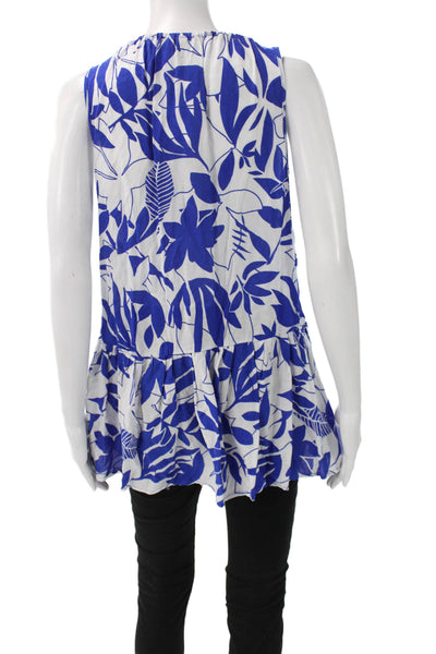 Rachel Zoe Womens Sleeveless Floral Tunic Blouse Blue Rayon Round Neck Size S