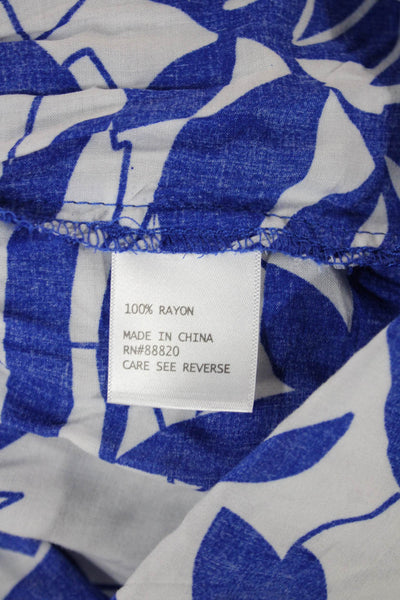 Rachel Zoe Womens Sleeveless Floral Tunic Blouse Blue Rayon Round Neck Size S