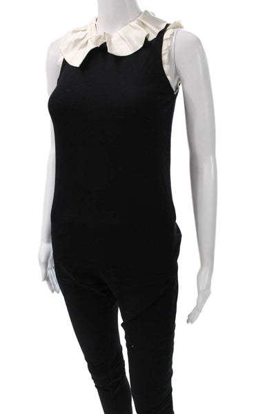 BCBGMAXAZRIA Womens Silk Collared Sleeveless Tank Black Button Size XS