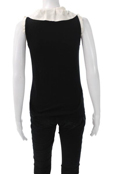 BCBGMAXAZRIA Womens Silk Collared Sleeveless Tank Black Button Size XS