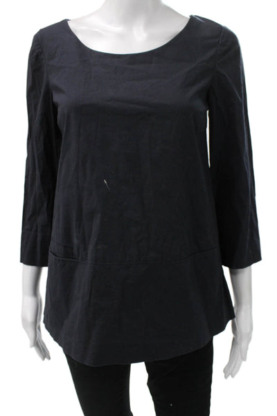 DKNY Women Tunic Blouse Black Cotton Scoop Neck 3/4 Sleeve Size 22