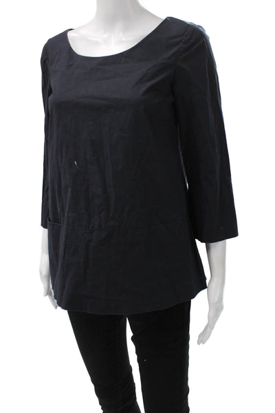 DKNY Women Tunic Blouse Black Cotton Scoop Neck 3/4 Sleeve Size 22