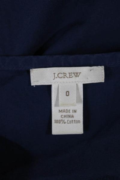 J Crew Womens Shift Dress Blue Cotton Short Sleeve Round Neck Button Size 0
