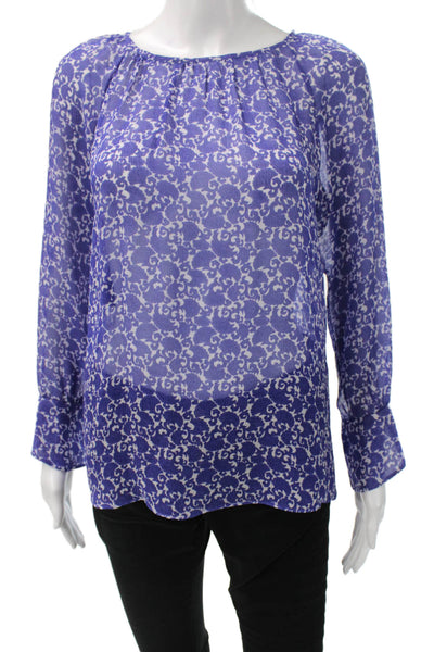 Derek Lam Womens Purple Silk Geometric Round Neck Long Sleeve Blouse Size 2