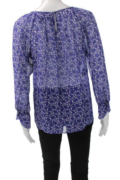 Derek Lam Womens Purple Silk Geometric Round Neck Long Sleeve Blouse Size 2