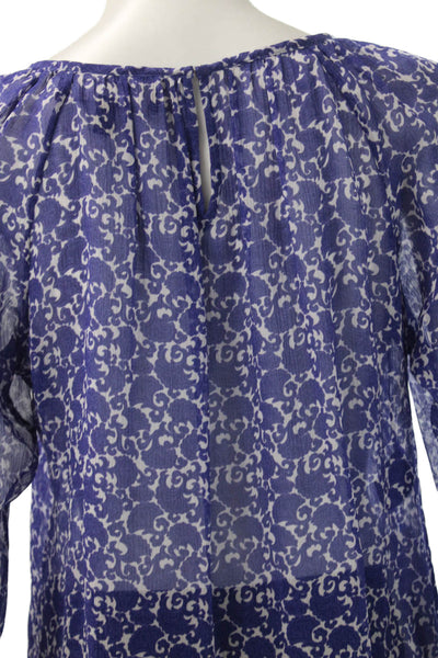 Derek Lam Womens Purple Silk Geometric Round Neck Long Sleeve Blouse Size 2
