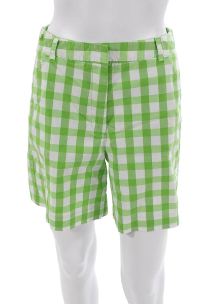 Lily Pulitzer Womens Bermuda Shorts Green Cotton Check Button Size 4