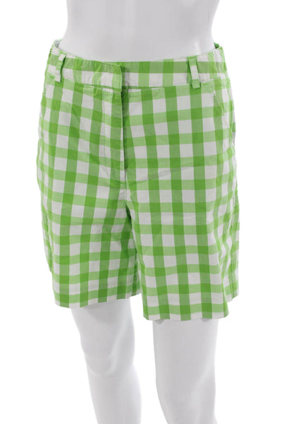 Lily Pulitzer Womens Bermuda Shorts Green Cotton Check Button Size 4