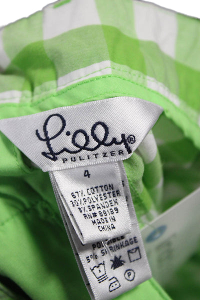 Lily Pulitzer Womens Bermuda Shorts Green Cotton Check Button Size 4
