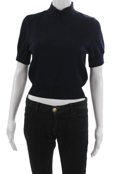 St. John Basics Women Pullover High Neck Short Sleeve Viscose Blue Size PP