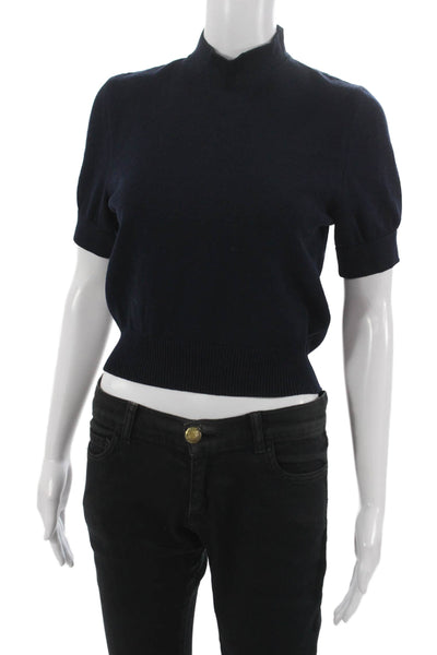 St. John Basics Women Pullover High Neck Short Sleeve Viscose Blue Size PP