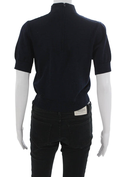 St. John Basics Women Pullover High Neck Short Sleeve Viscose Blue Size PP