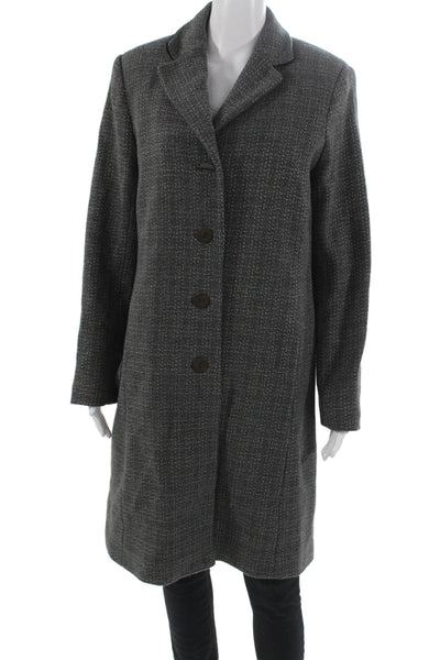 DKNY Womens Gray Patterned Wool Blend Overcoat Button Front Size 12